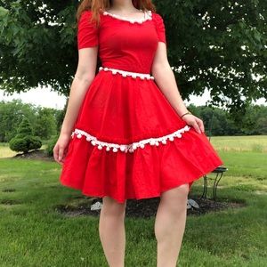 HANDMADE Vintage Red and White Puff Dress!